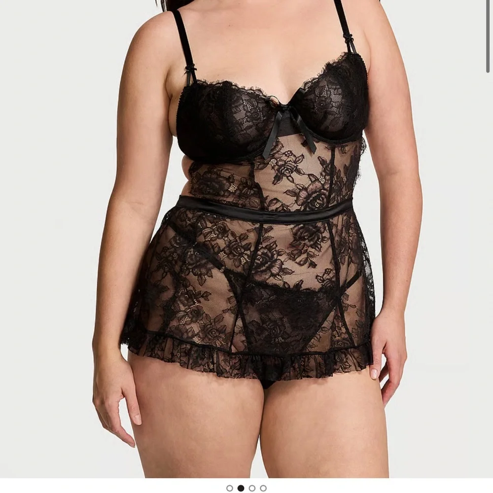 Victoria's Secret Black Lace Babydoll Chemise with Underwire